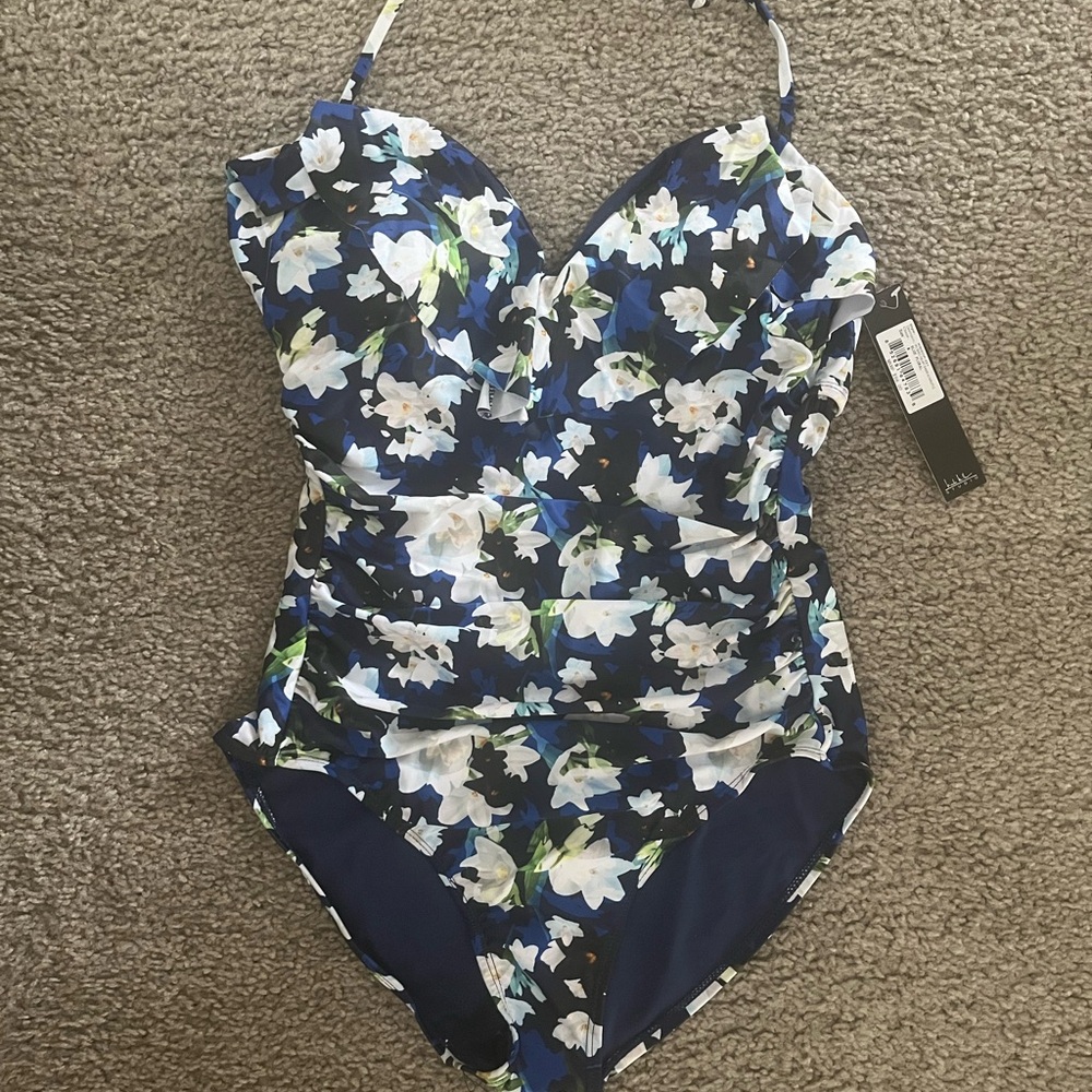 BNWT Nicole Miller One Piece Swimsuit Convertible Strapless Bandeau Size Medium